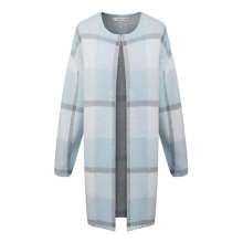 Elegant style big plaid design light blue wool winter coat women oversized